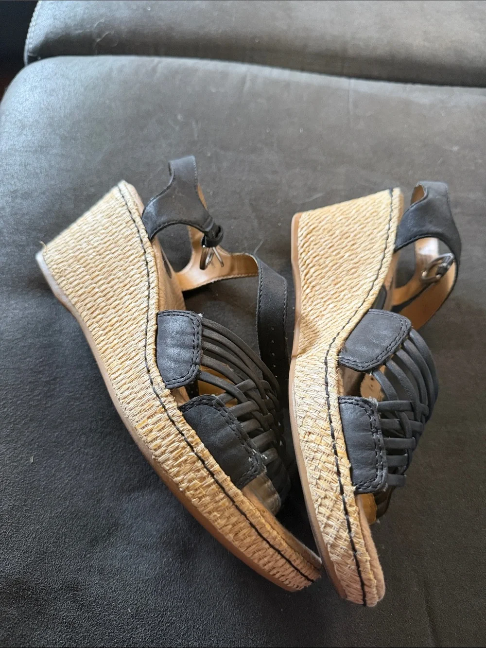 b.o.c. Black Strappy Espadrille Wedge Sandals